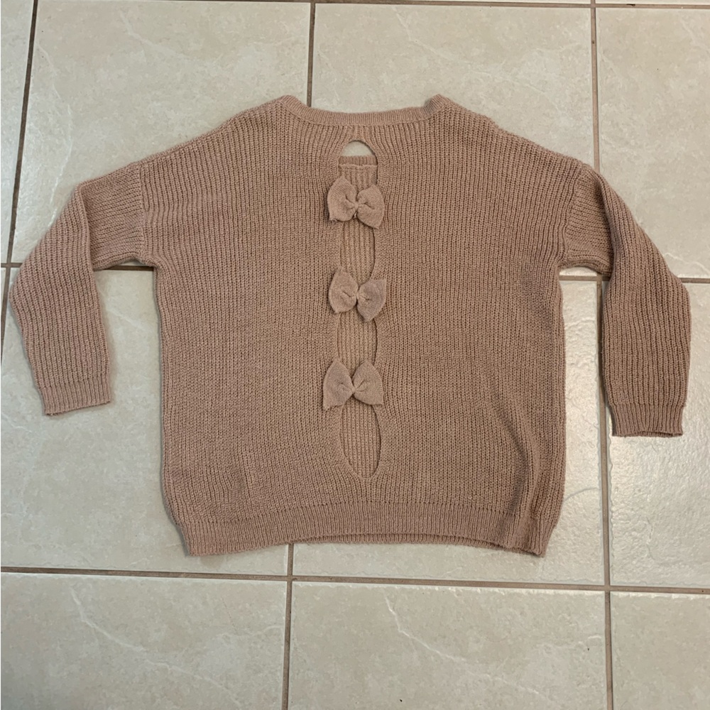Pink Light Knot Sweater with Bow Open Back